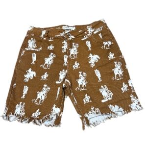 Ranch Dressn Brown Shorts with White Horse Print Distressed Size 6 Womens Rodeo